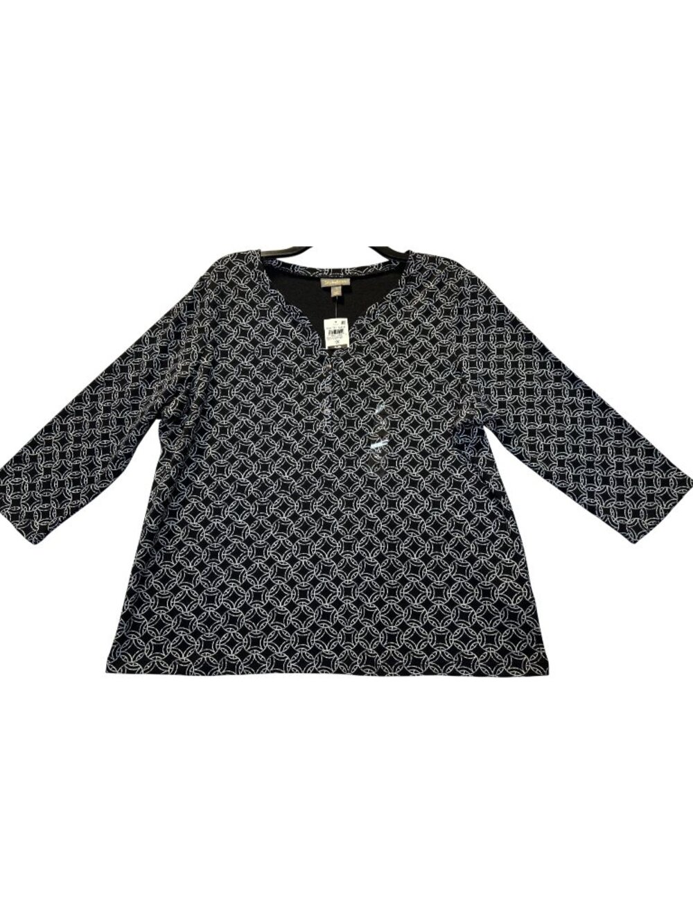 Style & Co Plus Size 1X Black & White Geometric Print Top 3/4 Sleeves